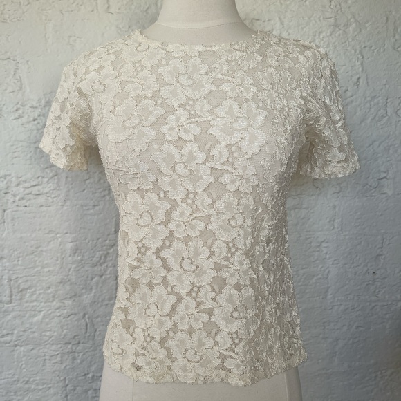 Vintage 90s Victoria’s Secret gold label cream sheer lace short sleeve top - Picture 2 of 4